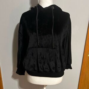 Alice + Olivia black‎ velour hoodie kangaroo pocket size XS NEW